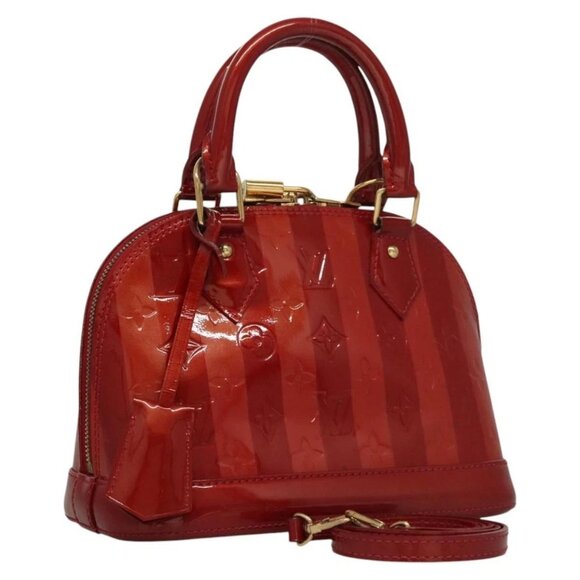 LOUIS VUITTON Vernis Rayure Alma BB Bag 2way Pomme D'amour - Picture 1 of 16
